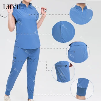 Stretch Anti-Rimpel Zachte Schoonheidsspecialiste Werkkleding Sneldrogend Wasbaar Verpleging Scrubs Set Dames Medische Verpleegster Uniformen Accessoire