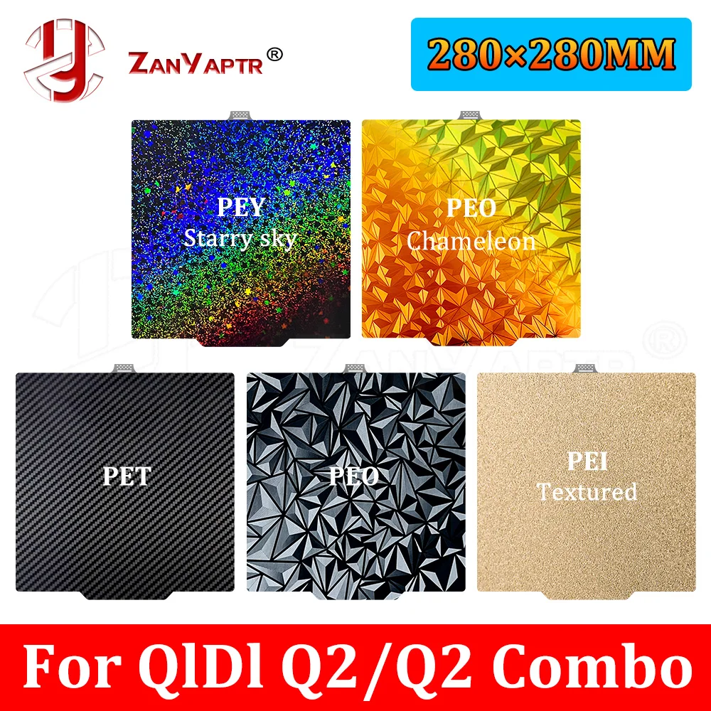 

For QIDI Q2/Q2 Combo 280x280mm Build Plate Spring Steel Sheet PEI PEO PET PEY Chameleon Starry sky Hotend Bed Smooth Plate