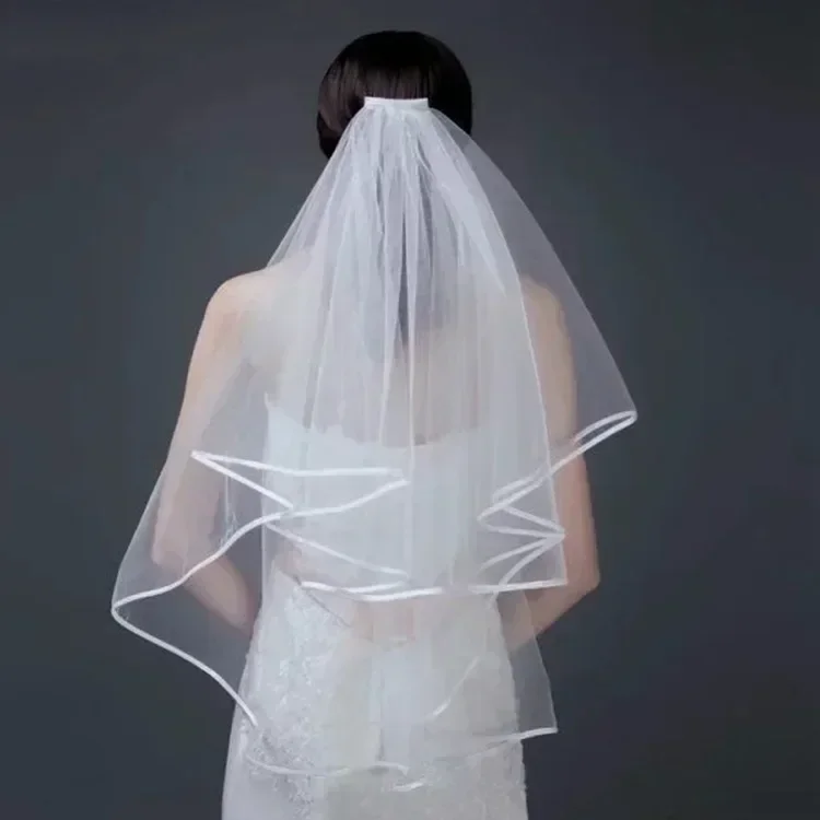 تول أبيض عاجي طبقتين شريط الزفاف حافة مشط اكسسوارات رخيصة حجاب الزفاف القصير