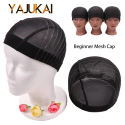 Yajukai New Mesh Wig Cap With White Line For Making Wigs Mesh Dome Cap For Wig Making Beginner Black Stretchy Weave Cap
