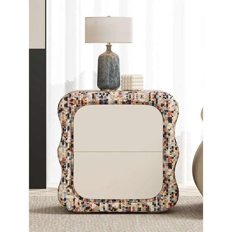Italian art rainbow bedside table modern solid wood storage cabinet bedroom creative mosaic large capacity