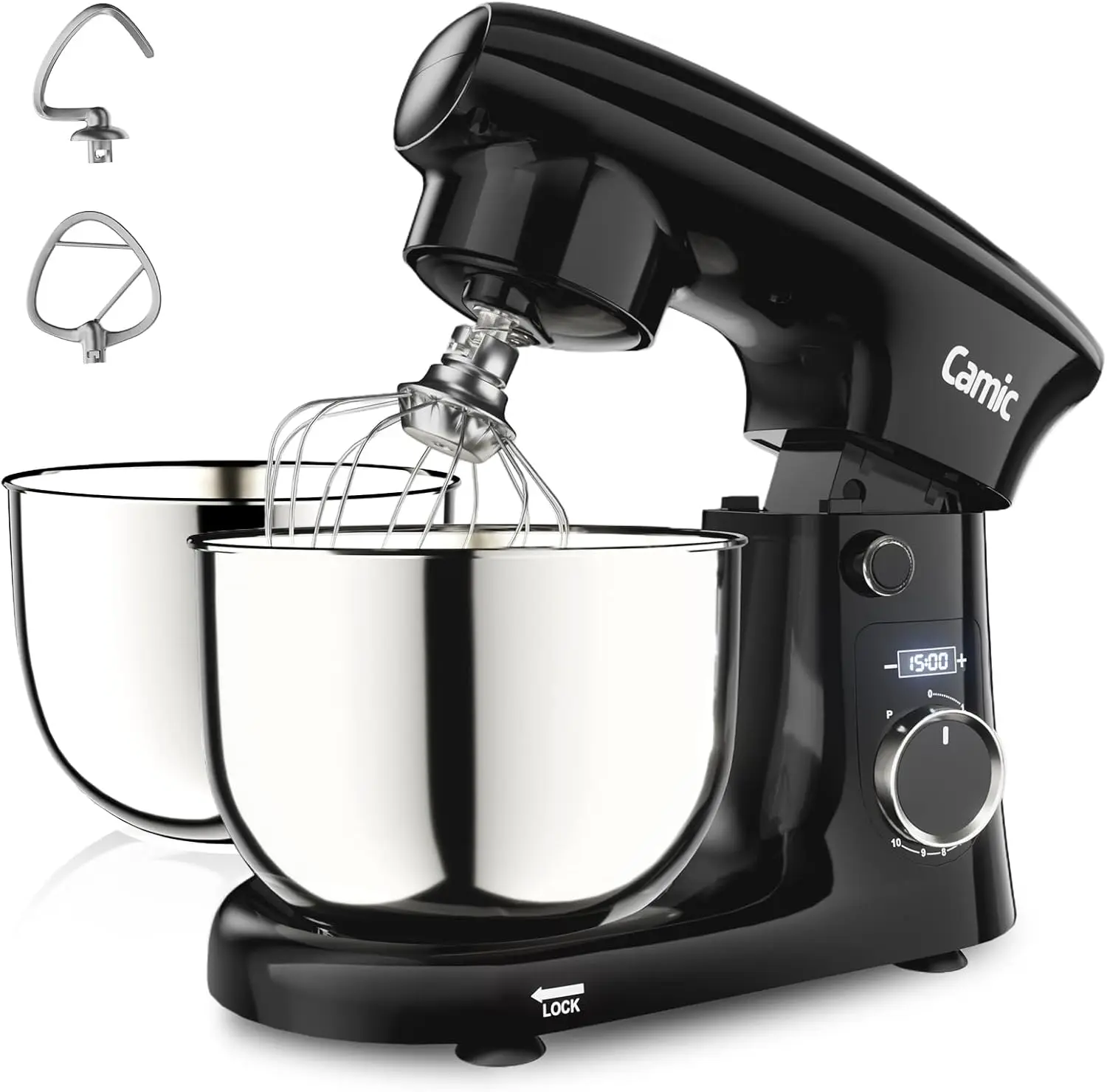

Stand Mixer, 4.2QT+5.3QT Two bowls Electric Food Mixer, 10 Speeds with Digital setting 3-IN-1 Kitchen Mixer for Baking Cakes