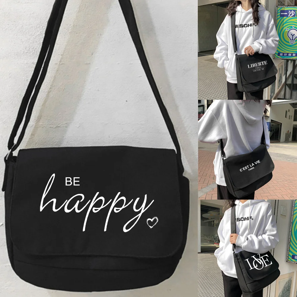 Large Capacity Shoulder Bag Text Pattern Joker Crossbody Bag Multifunctional Adjustable Shoulder Strap Commuter Bag