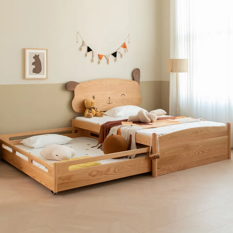 Modern simple solid wood children's bed, cherry wood push-pull mopping bed, upper and lower bed