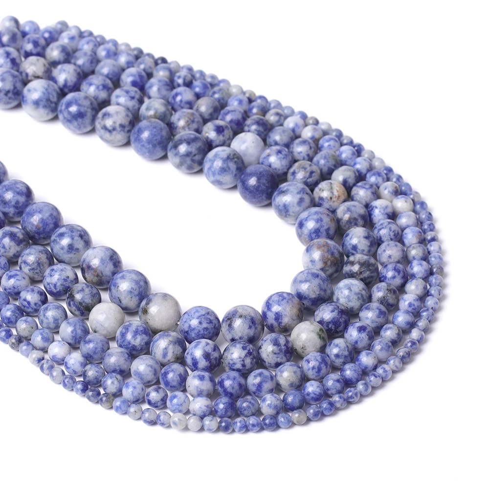 White Dot Blue Vein Sodalite Beads 4/6/8/10/12mm Blue Spot Stone Loose Beads For DIY Bracelet Jewelry Making 20cm Per Strand