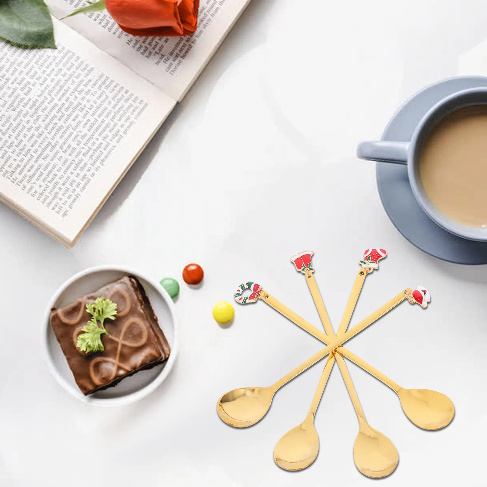 4 stuks roestvrijstalen kersthanger koffie roerlepel xmas dessert theelepels voor ijs taart soep kleine metalen lepels