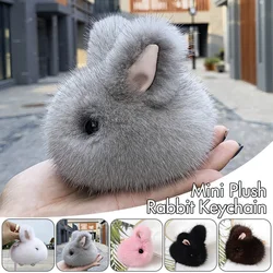 Real Mink Fur Rabbit Key Chain Soft Bunny Doll Handbag Pendent Fluffy Pom Pom Little Jade Rabbit Key Chains Car Keyring