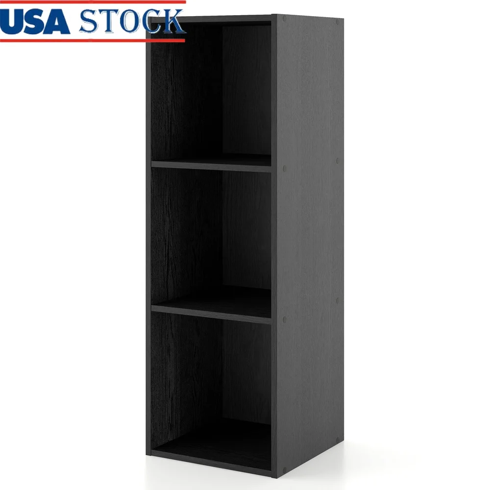 

Stackable Cube Storage Shelves Modern Wood Bookcase Home Office Living Room Easy Assembly 3 Open Cubes Black Finish