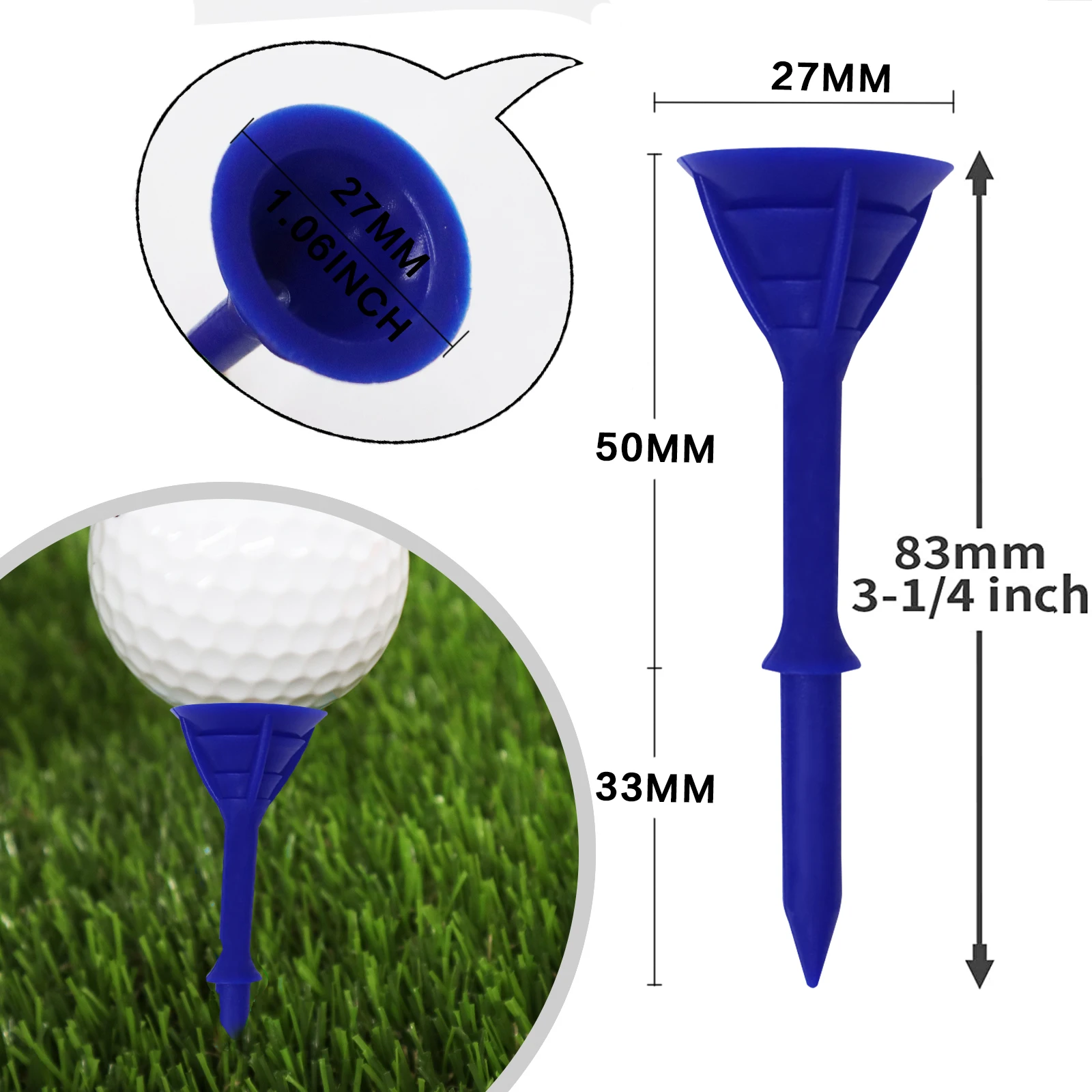 Golf Tees Plastic Unbreakable Tee 3 1/4 Inch 100 Pack, Durable Stable Golf Tee 4 Colors Available for Practice Drop Shipping