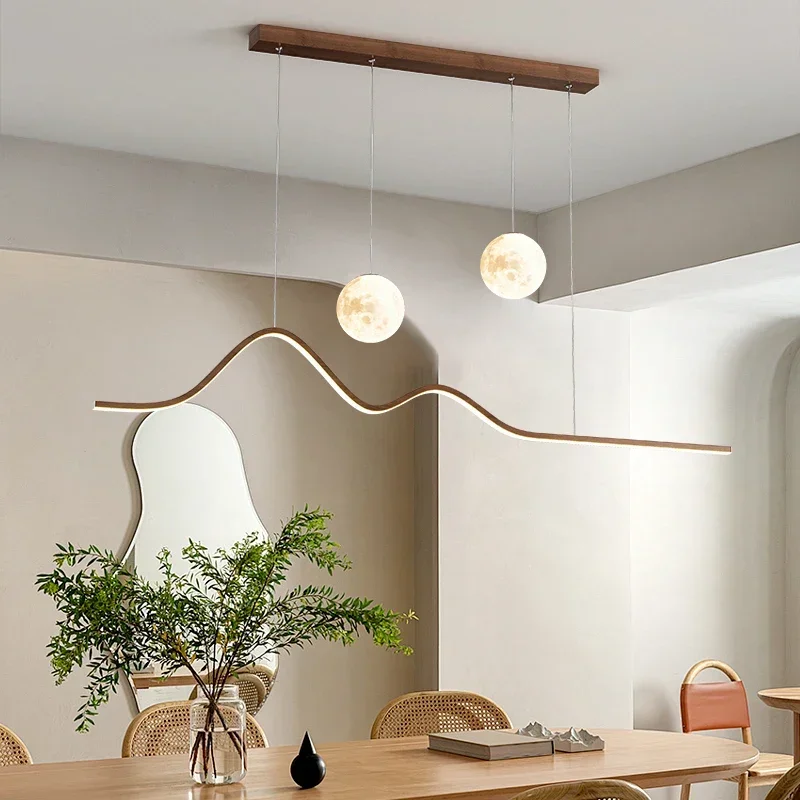 2026 LED Wood Pendant Light For Dining Room Kitchen Island Table Bedside Home Decoration Modern Moon Hanging Lamp Chandelier Lig