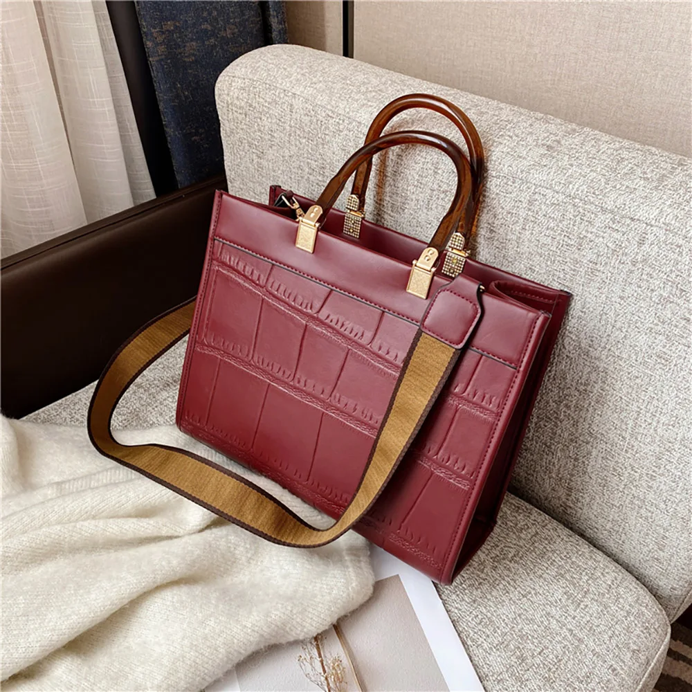 Retro Stone Pattern Women Square Handbags 2022 New Trendy Large Capacity Solid Crossbody Bags Ladies Bussiness Shoulder Bag