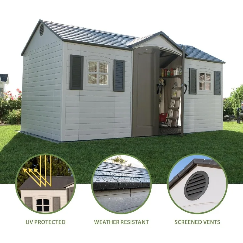 سقيفة تخزين خارجية مقاس 8 × 15 قدم، رمل صحراوي للاستخدام في الحديقة والفناء الخلفي