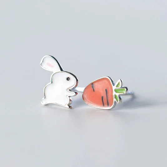 Real 100% 925 Sterling Silver rabbit turnip Stud Earrings for Women Girls Fashion sterling-silver-jewelry brincos brinco