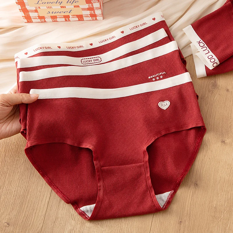 new delivery women panties female briefs cotton underwear red solid lovely young girl clothes fashion middle waist  underpants