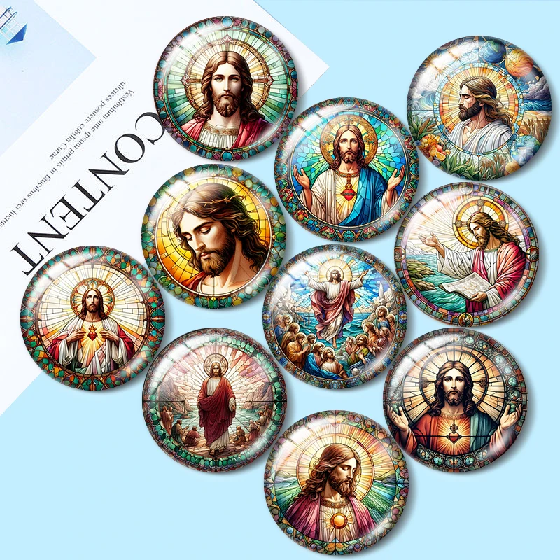 

Jesus Watercolor 10pcs 12mm/16mm/18mm/25mm Round Photo Glass Cabochon Demo Flat Back Making findings