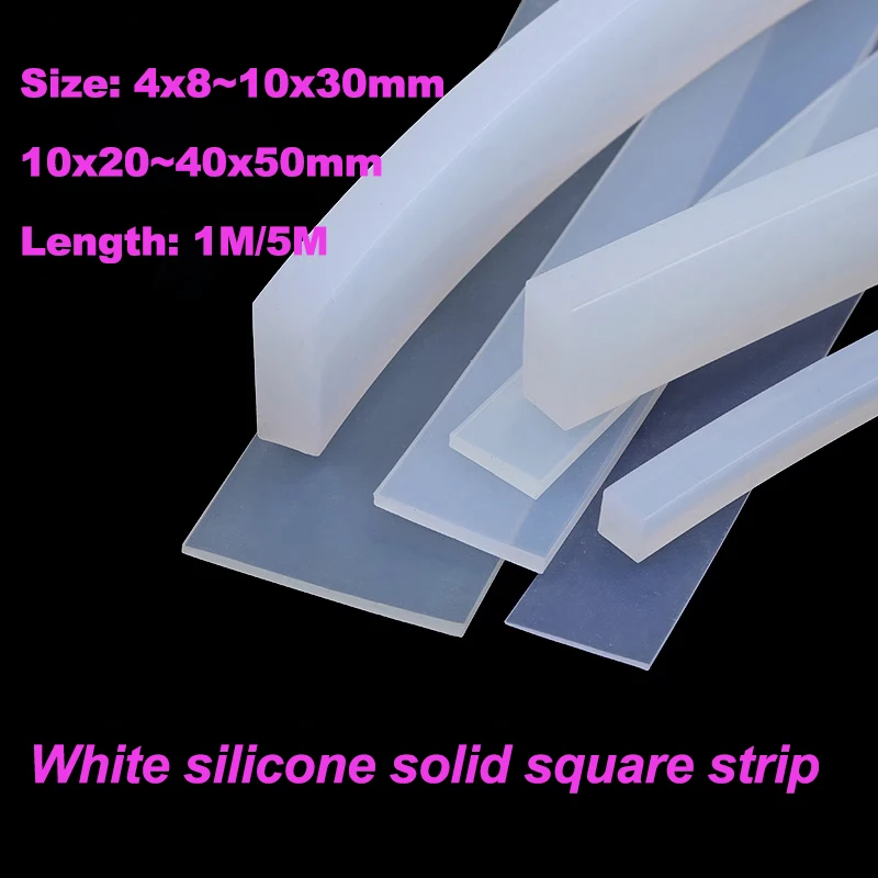 

1M/5M White Silicone Square Strip Solid Silicone Rubber Sealing Strips High Temperature Resistant Thick 2~30mm Width 4~40mm