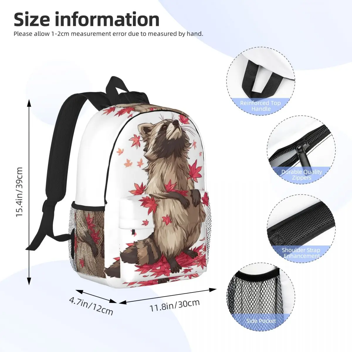 Red Raccoon And Autumn Maple Leaves Backpack Daypack Large Capacity Boys Girls BookBag Shoulder Bags for Men Women School Bag