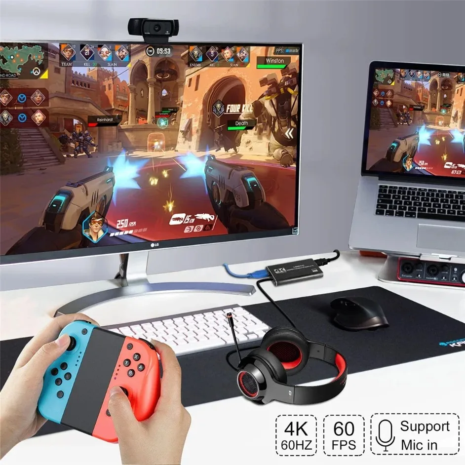 Tarjeta de captura de vídeo Full HD 4K 1080p 60fps caja de grabación de cámara HDTV Compatible con USB 3,0 PC grabador de transmisión en vivo