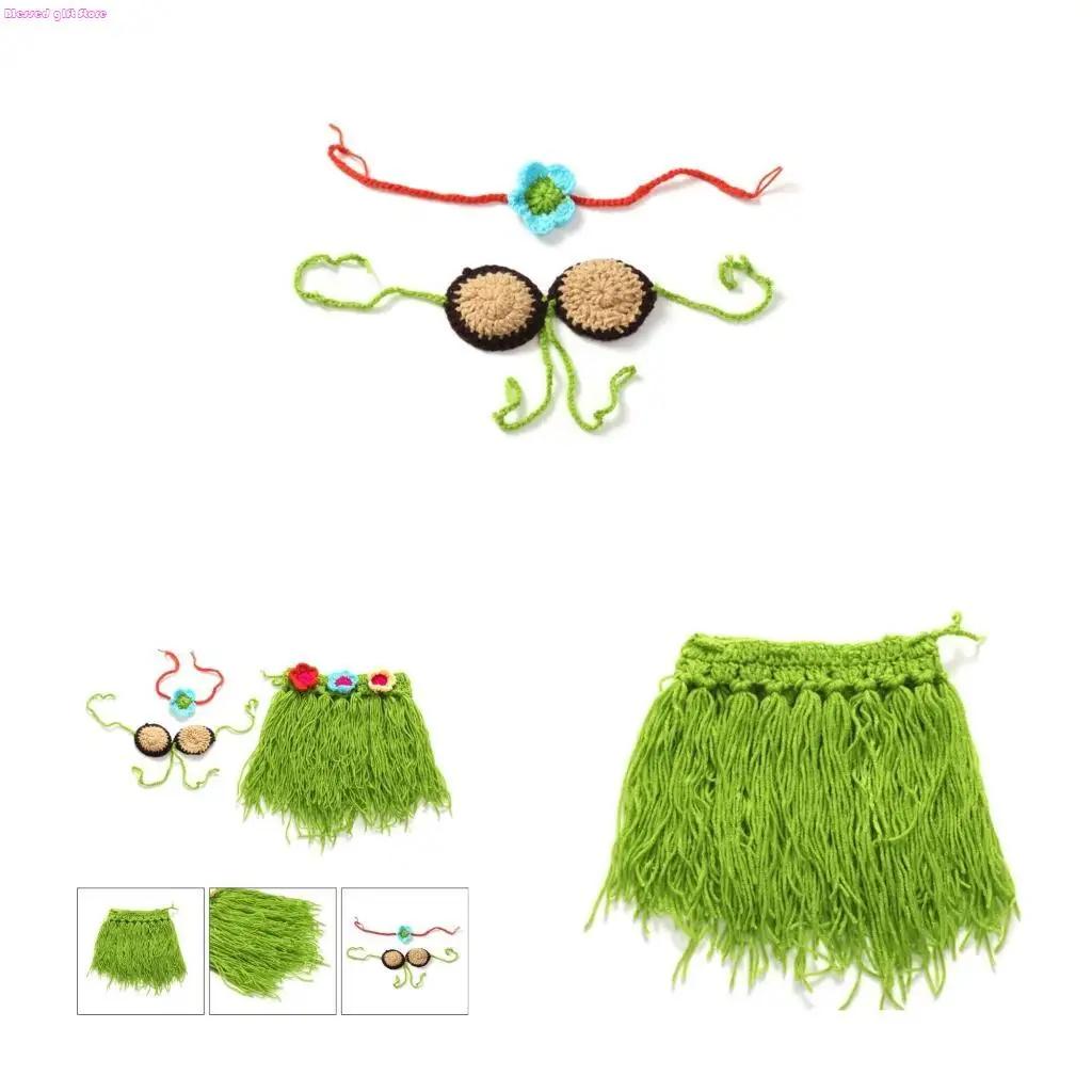 

D0JC детский костюм для фотосъемки, повязка на голову и связанная крючком юбка-трава, корсаж для новорожденных, приятная для для