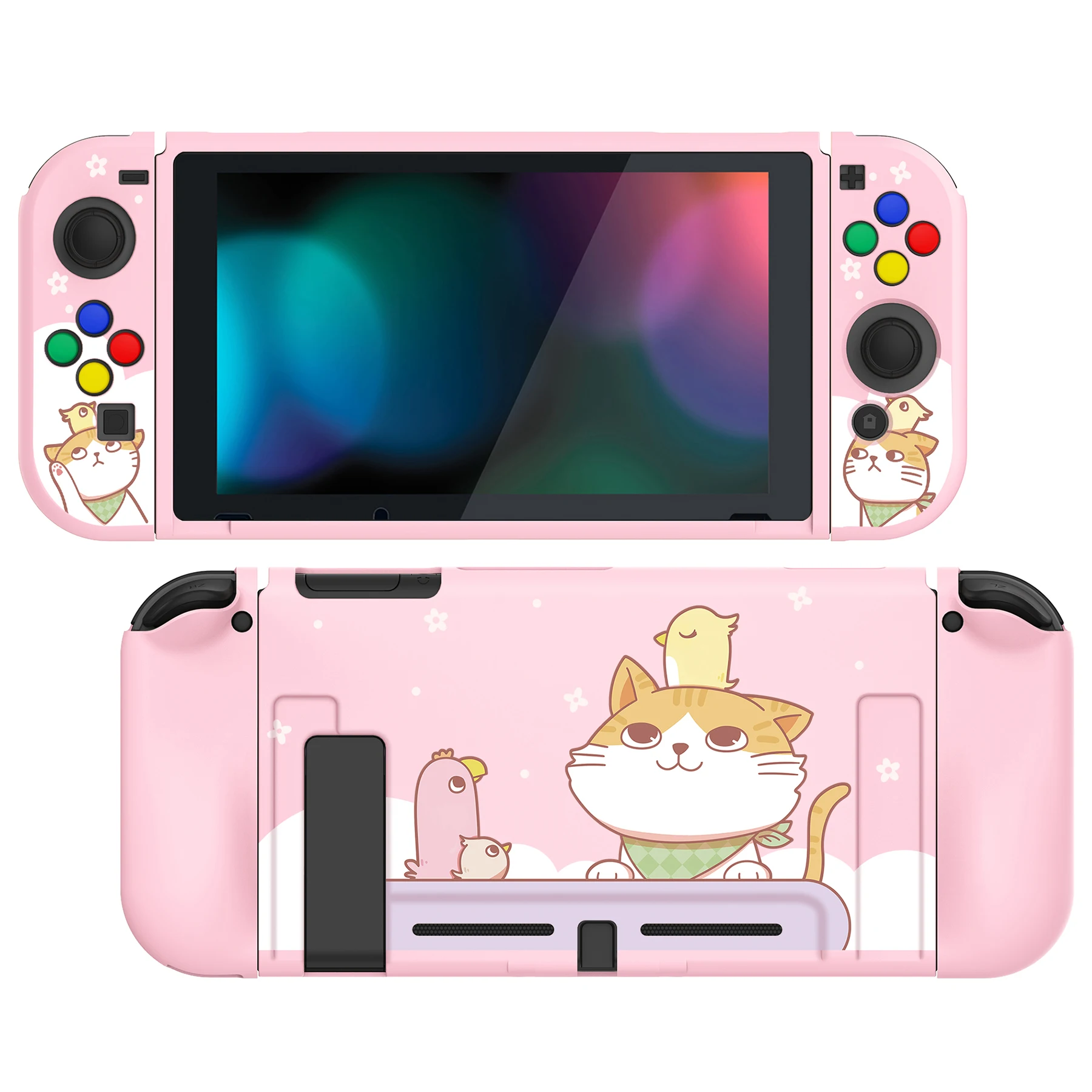 

PlayVital Soft TPU Slim Protective Case Cover for NS Switch Accessories w/Colorful ABXY Direction Button Caps - Kitten Chicken