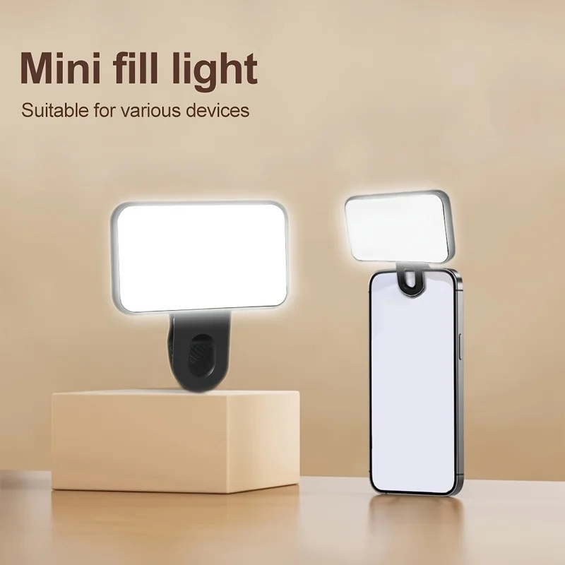 Clip-on Phone Fill Light with Detachable Clip, Adjustable White/warm/natural Light, Multiple Brightness Levels, Suitable for
