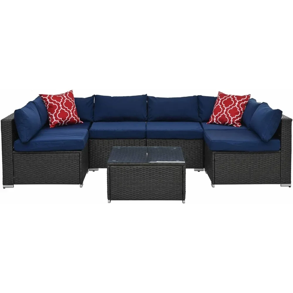 

Комплект мебели для уличного патио, подушки, 6 подушек для сидений, 8 подушек для спины, устойчивый к ультрафиолетовому излучению садовый набор со стеклянным столом, садовые наборы