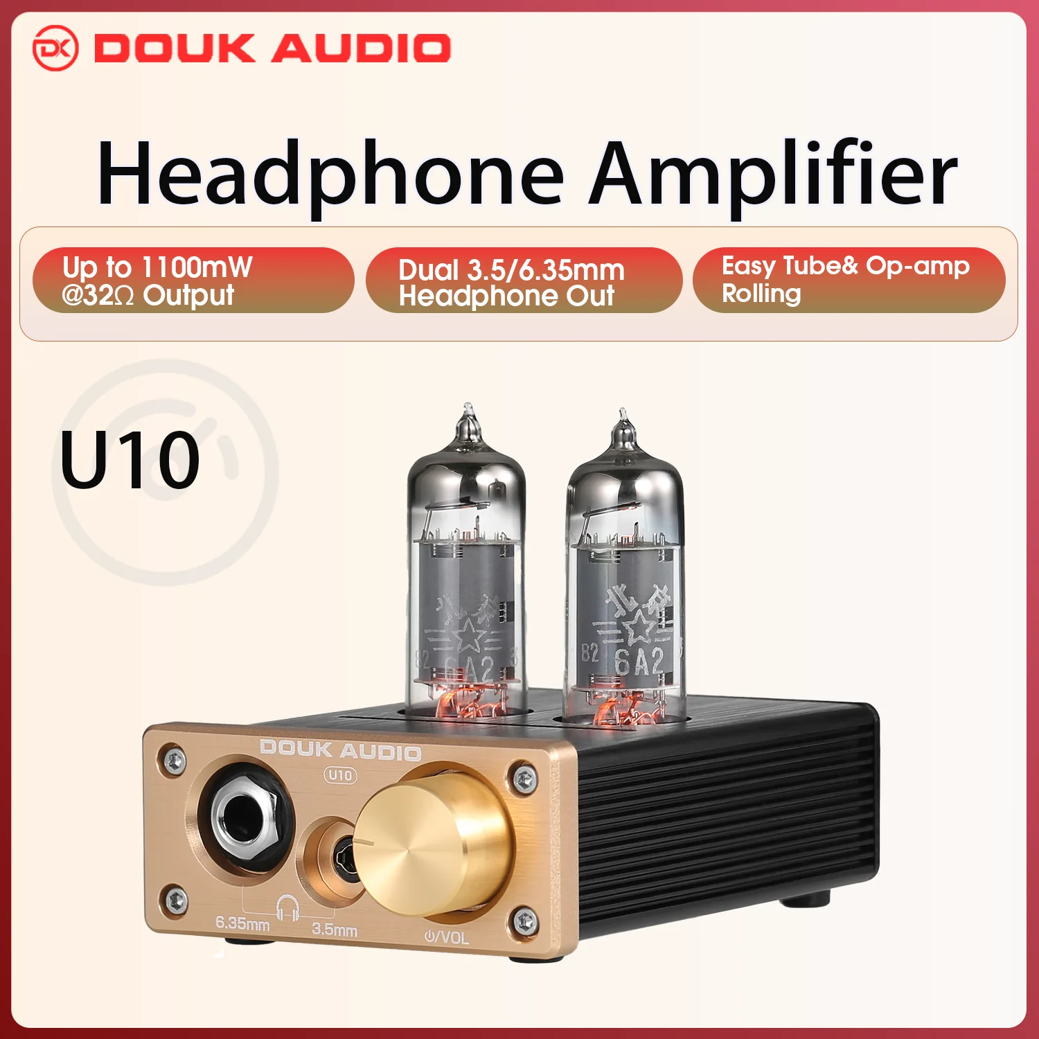 Douk Audio U10 HiFi Valve Tube Preamp Stereo AUX Desktop Audio Preamp 6.35mm/3.5mm Headphone Amplifier