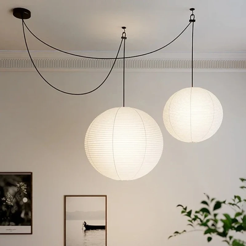 Japanese Style Round Paper Art Lantern Pendant Light Bar Counter Bedroom Living Room Study Modern Decoration E27 Hanging Lamp