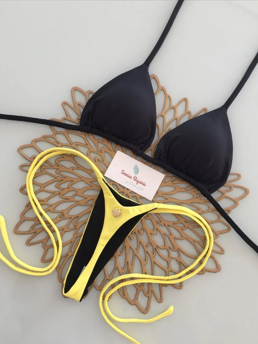 

Micro Bikini 2025 Swimwear Women Swimsuit Sexy String Brazilian Bikini Set Halter Solid Biquini Push Up Thong Beachwear Female