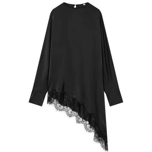 Imagen 2 del producto HXAO, camisas negras asimétricas de encaje, blusas para mujer, primavera otoño 2026, blusa minimalista de manga larga con cuello redondo para mujer, blusa de estilo coreano