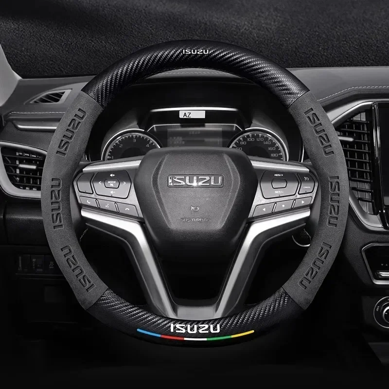 Suitable for Isuzu D-MAX V-CROSS mu-X TAGA suede carbon fiber anti-slip breathable car steering wheel cover accessories