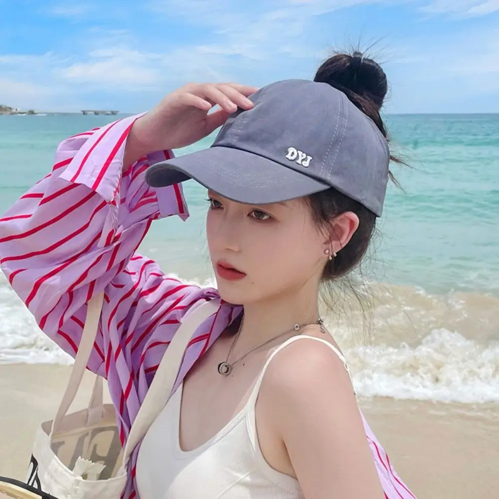 

Повседневная бейсболка в корейском стиле с открытым верхом, хлопковая, с вышивкой букв, однотонная, солнцезащитная, для активного отдыха