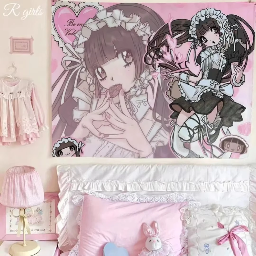 

Милый и свежий гобелен с принтом девушки в стиле кавайи, аниме, фоновая ткань для декора спальни, молодежный шарм