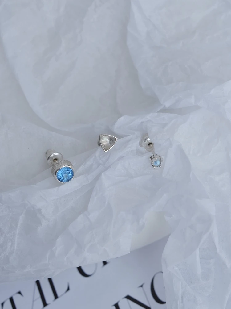 

Серьги из стерлингового серебра 925 пробы с натуральными драгоценными камнями: лунным камнем и топазом, уникальный дизайн, универсальная круглая форма, модные ювелирные украшения.