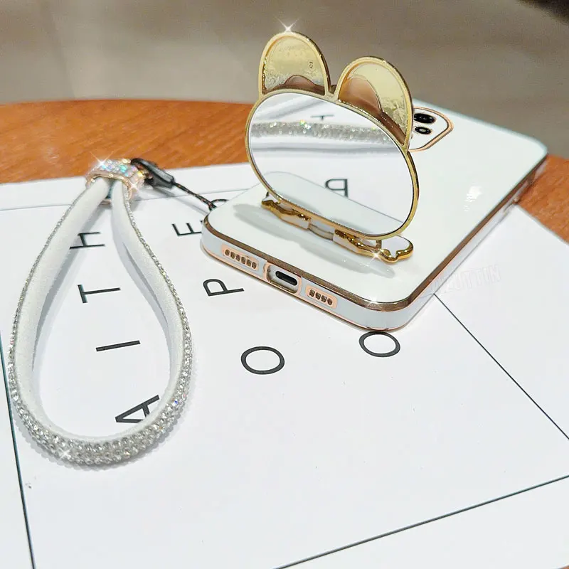 الماس حزام الحبل مرآة أرنب حامل هاتف حافظة لهاتف هواوي الشرف 9X برو 60 70 80 90 100 200 300 برو الترا Y9s