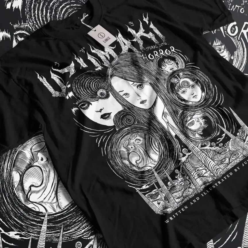 Junji Ito Uzumaki T-Shirt Horror Japan Guro Funny Girl Anime Gift Shirt All Size Graphic Oversized T Shirt Women's Clothing