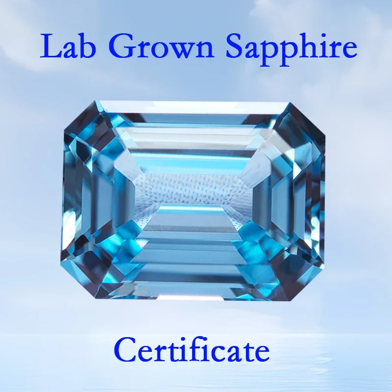 

Lab Grown Sapphire Aquamarine Color VVS1 Emerald Cut Charms Beads for DIY Jewelry Making Materials Selectable AGL Certificate