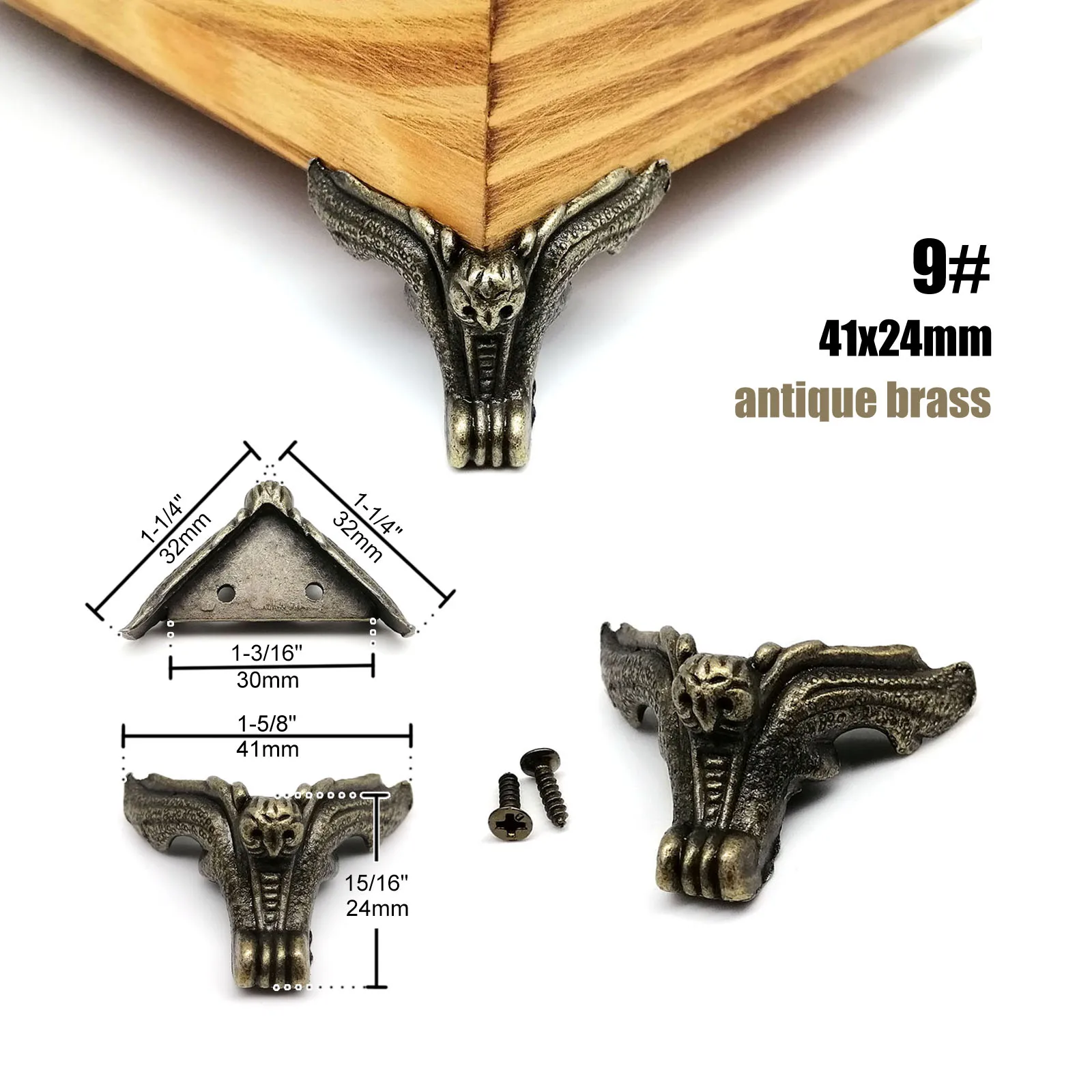 HZYUEGOU 4 Stück Schmuckkisten aus Holz, Geschenkbox, Weinbehälter, dekorative Füße, Eckenschutz, Stützhalterung, Gold, Silber, Bronze – Detail 9