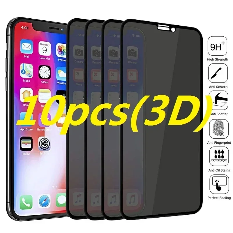 

10Pcs 3D Privacy Screen Protectors for IPhone 11 12 13 14 15 Pro Max Anti-spy Protective Glass for IPhone 14 15 Plus X XR XS max