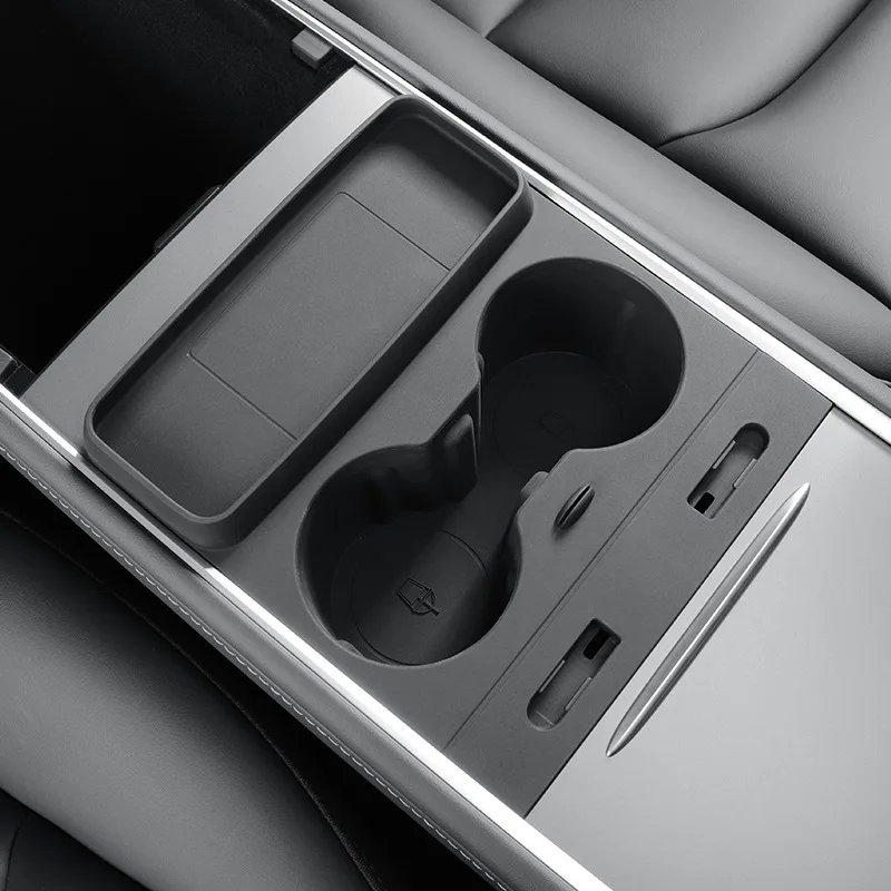 ل تسلا نموذج 3 2021-2023 والطراز Y 2021-2024 حامل كأس السيليكون عدم الانزلاق وحدة التحكم المركزية درج منظم ، دائم وسهل #2