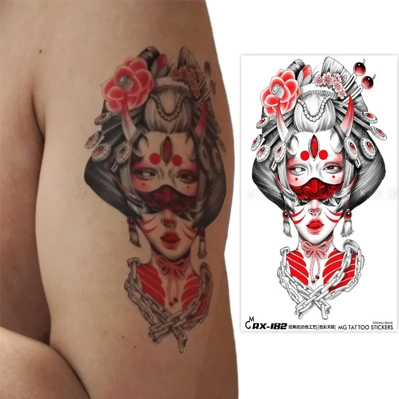 Japanese Geisha Tattoo Sticker Set Lasting Fake Tattoo for Woman Sexy Temporary Tattoo Ninja Art Faux Tatoo Waterproof Tatuajes