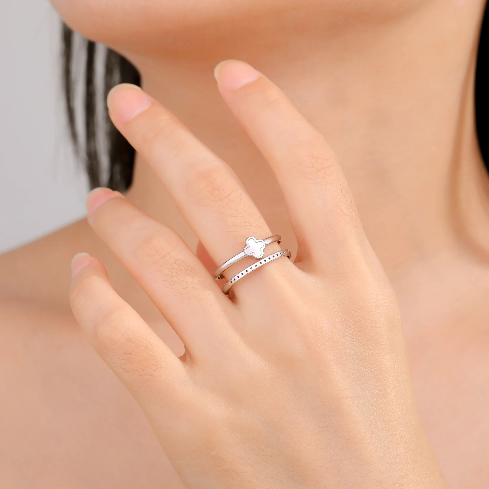 Dreamtimes Four Leaf Clover Ring for Women Stainless Steel Adjustable Finger Rings Fashion Jewelry Mother's Day Birthday Gifts image 4