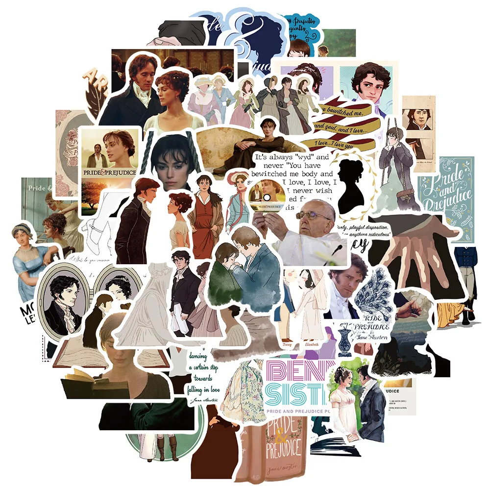 50 autocollants Pride and Prejudice avec dix graphiques différents pour les voyages, les voitures, les motos, les bouteilles d'eau, les ordinateurs portables, les téléphones