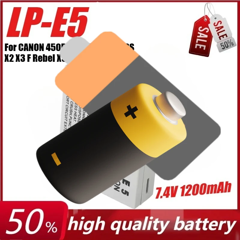 

7.4V 1200mAh LP-E5 Camera Battery for CANON 450D 1000D 500D KISS X2 X3 F Rebel XS XSi T1i + Charger