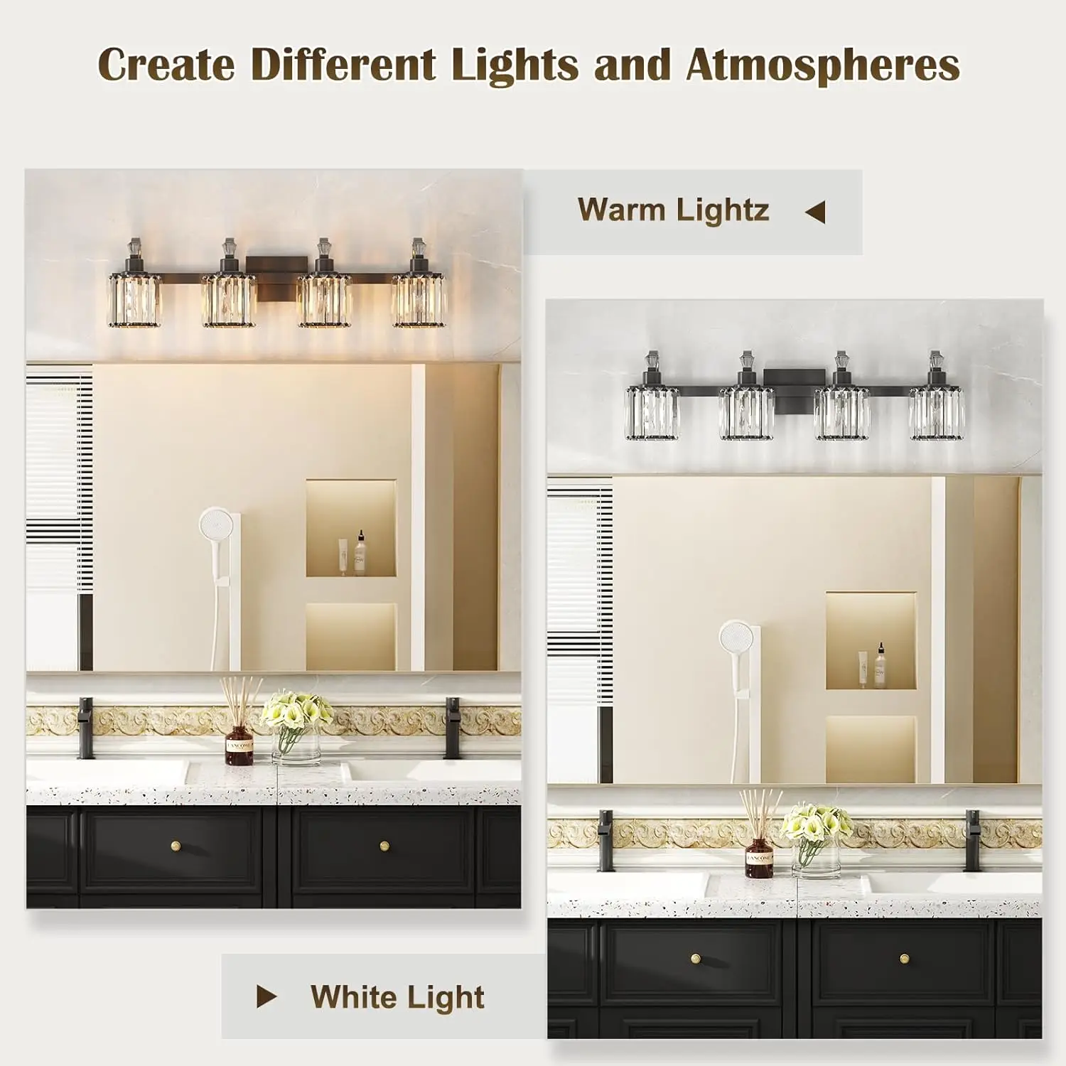 Хрустальный матовый черный светильник для туалетного столика в ванной комнате, 4-светный современный светильник для туалетного столика в ванной комнате, настенное освещение для ванны, основание E26