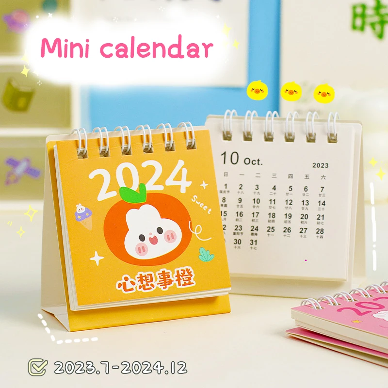 Cute Little Fresh Desk Calendar, Mini Desktop Planner, Coil Notepad, Livro, Escritório, Material Escolar, 2024