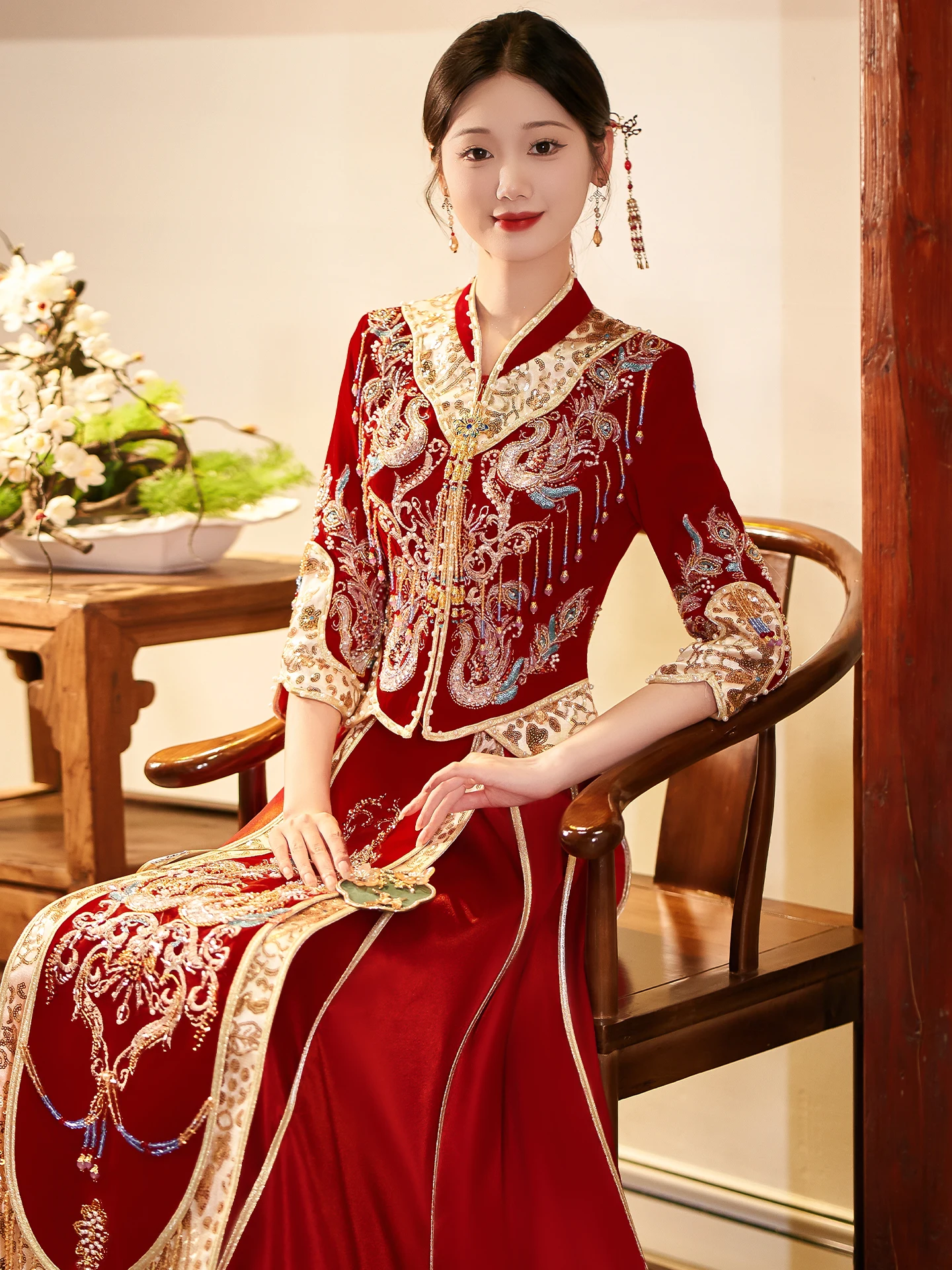 

Ele Velvet Wedding Dr Traditional Chinese Bride Gown Slimming Celebration Costume New 2026 Collection