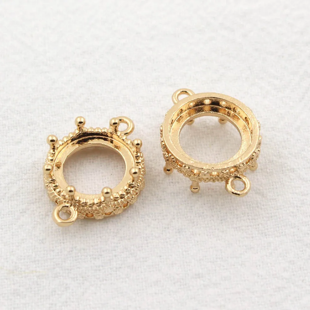 30pcs Brass Casted Open Back Pendant Settings 8 10 12mm Round Strong Crown Bezel Cameo Bases 2 Loops Connectors Findings DIY