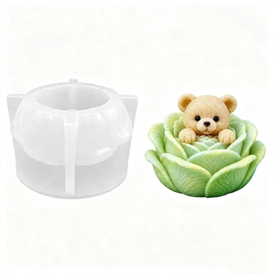 3D Niedliche Rosenblüten-Bären-Silikonform für Kerzen, DIY Bären- und Blumenförmige Kerzen-Gips-Seifen-Handwerksform, Valentinstagsgeschenk – Detail 4