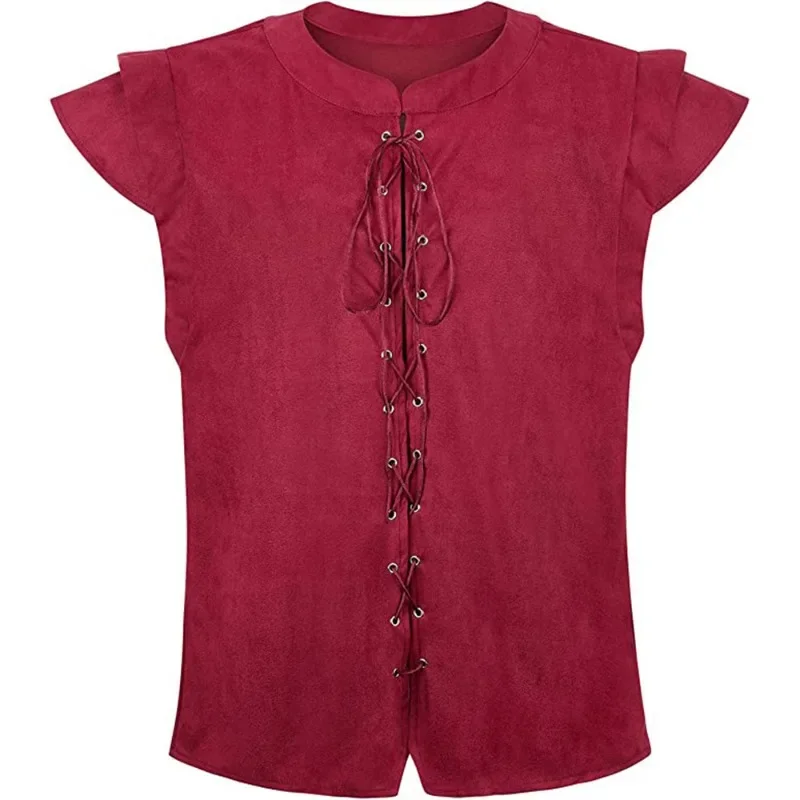 Винтажная замшевая футболка с изображением викингов на Хэллоуин, бархатная майка из оленьей кожи в стиле Ренессанс, майка, костюмы для косплея